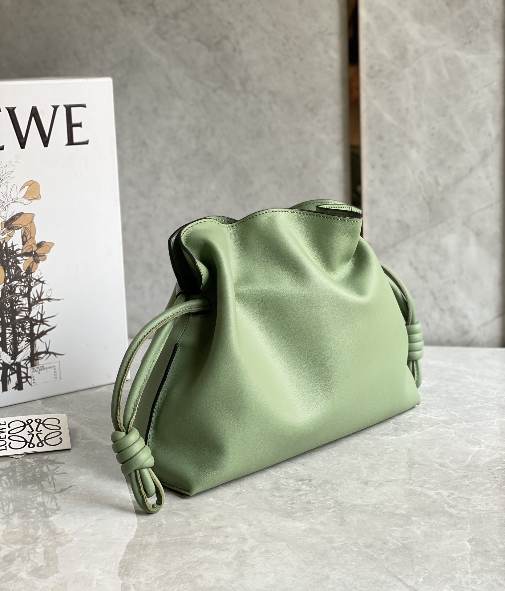 Loewe Medium Flamenco Clutch in Nappa Calfskin Light Green